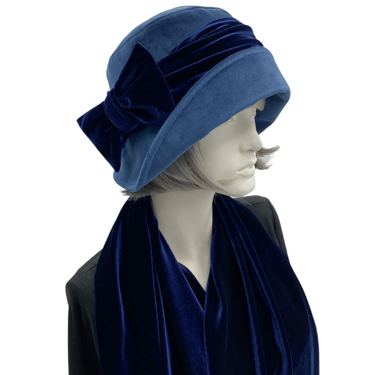 Vintage Cedarbrook Navy Deluxe Velour Cloche Hat il_fullxfull.  main image 2