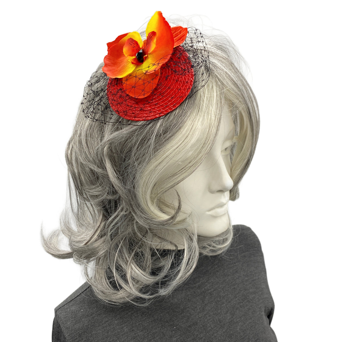 Red Orchid Mini Fascinator Hat – Boston Millinery display picture 1