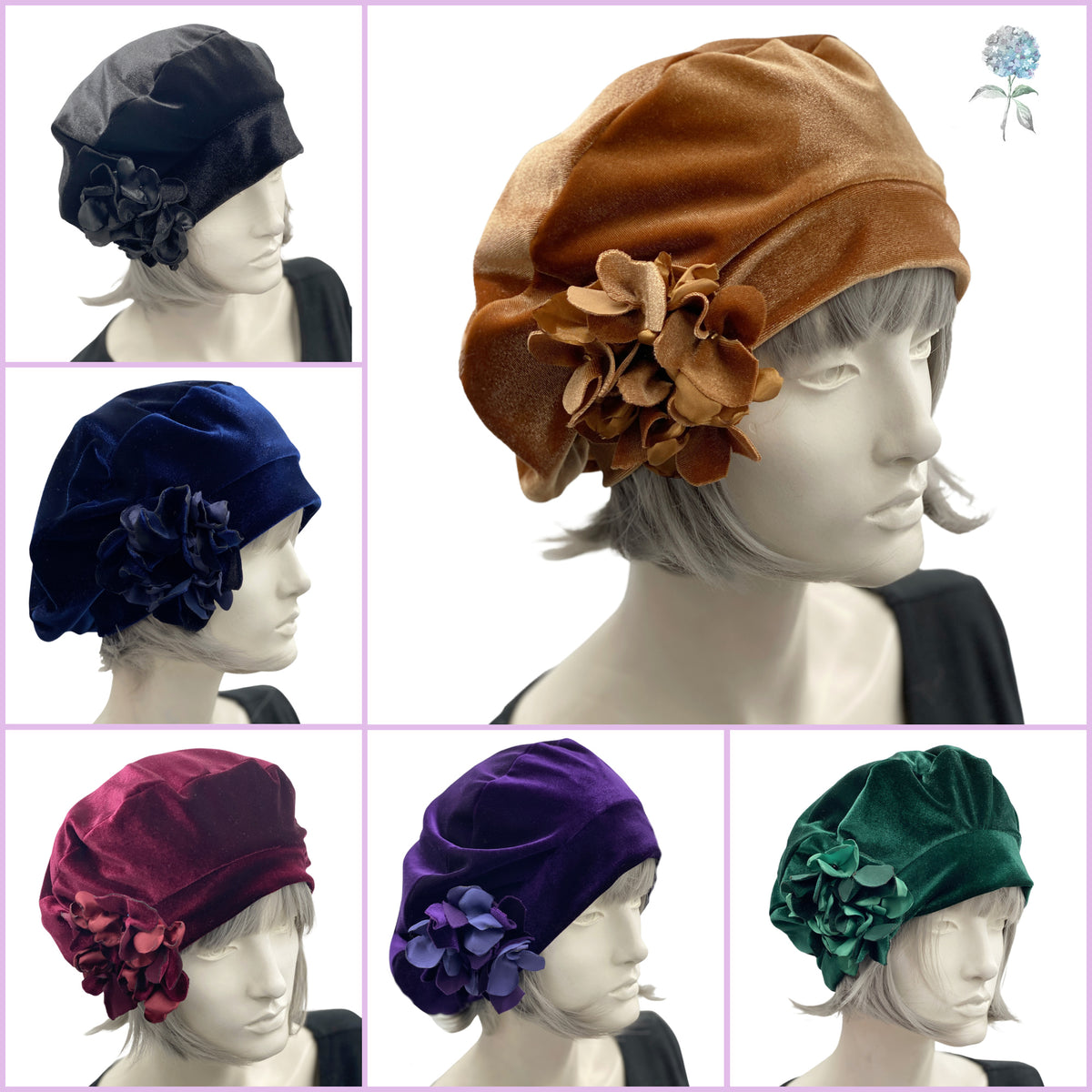 Deep Purple Velvet Beret with Hydrangea Embellishment – Boston