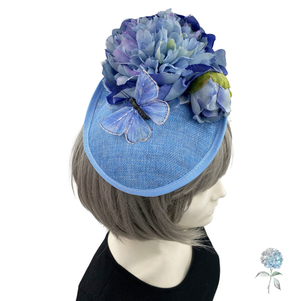 Womens Kentucky Derby Hats, Blue Peony and Butterfly Flower Fascinator, Handmade, Ready to Ship and One of a Kind,