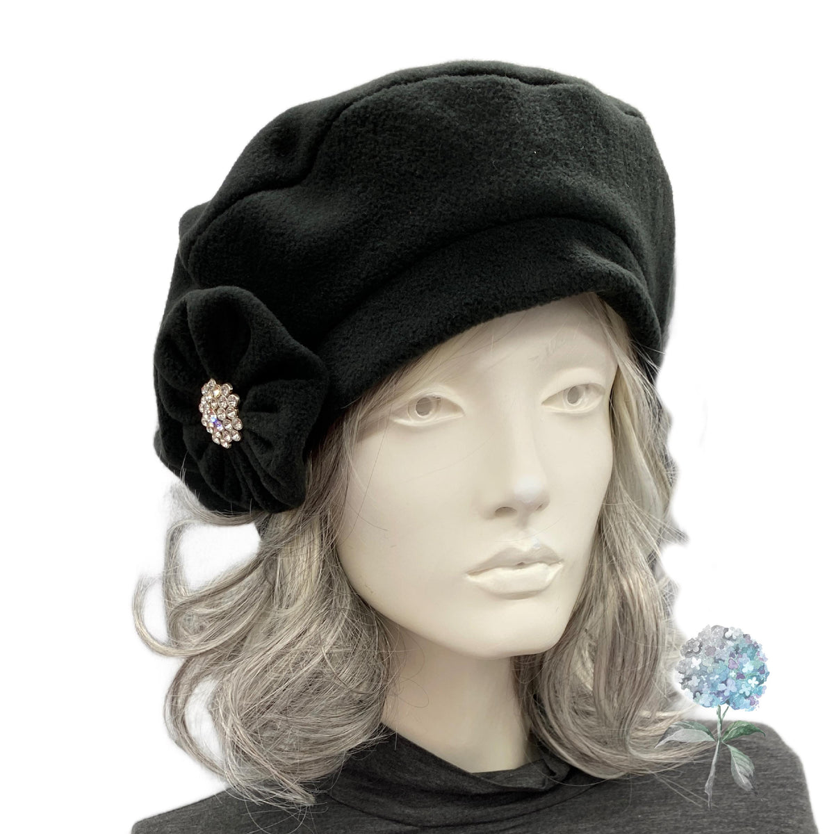 Wool Blend Rhinestone Flower Knitted Beret Cap Black Needlepunch Floral Beret by Kangol --> Shop Hats, Beanies  main image 2