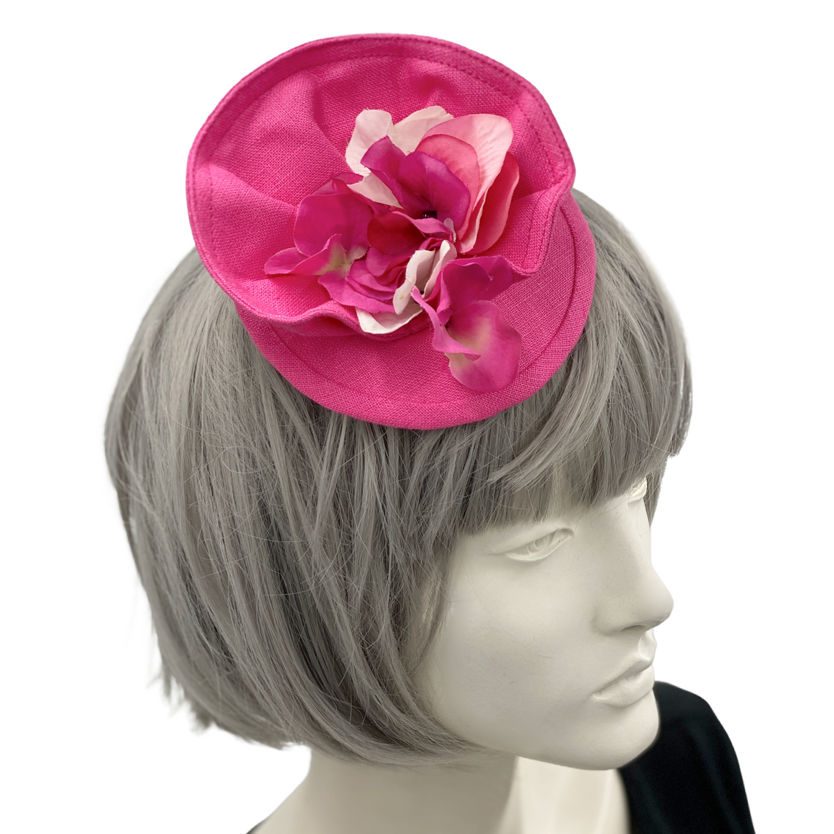 Navy Blue Linen Hydrangea Flower Fascinator Boston Millinery