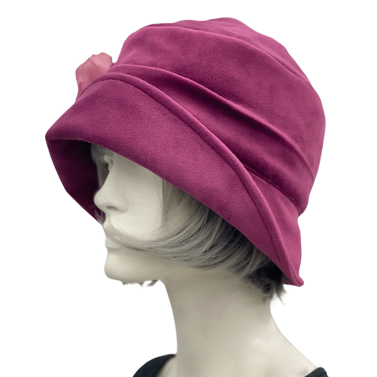 Raspberry Velvet Cloche Hat with Large Peony Flower | The  display picture 2