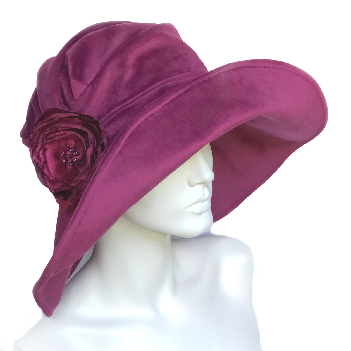Elegantly Embellished Velvet Brimmed Hat for Women