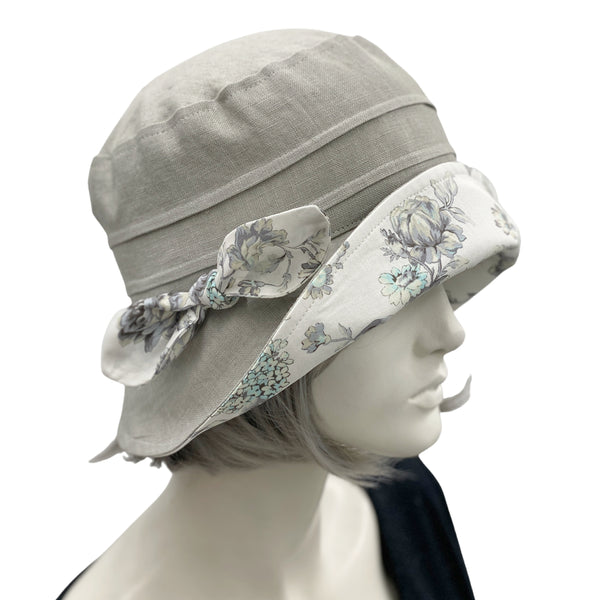 The Betty cloche hat cute and comfy handmade in linen with soft cotton floral accents Boston Millinery 