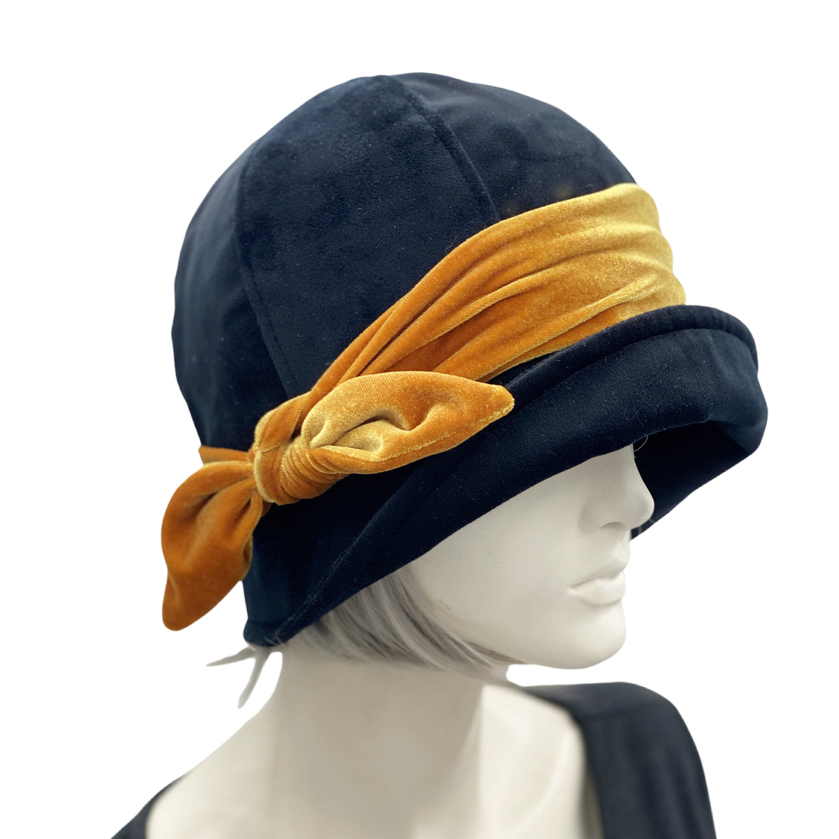 Grevi brand black hat with velvet bow, millinery display picture 3