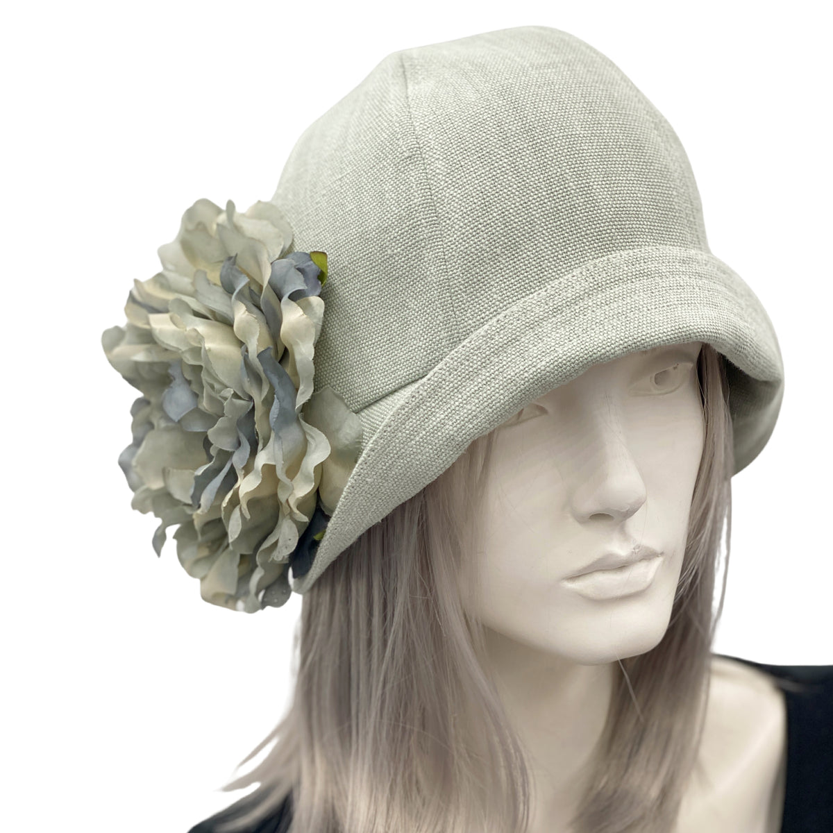 Vintage Cloche Hat 1920s cloche hat with off-white cotton and cream chiffon  main image 4