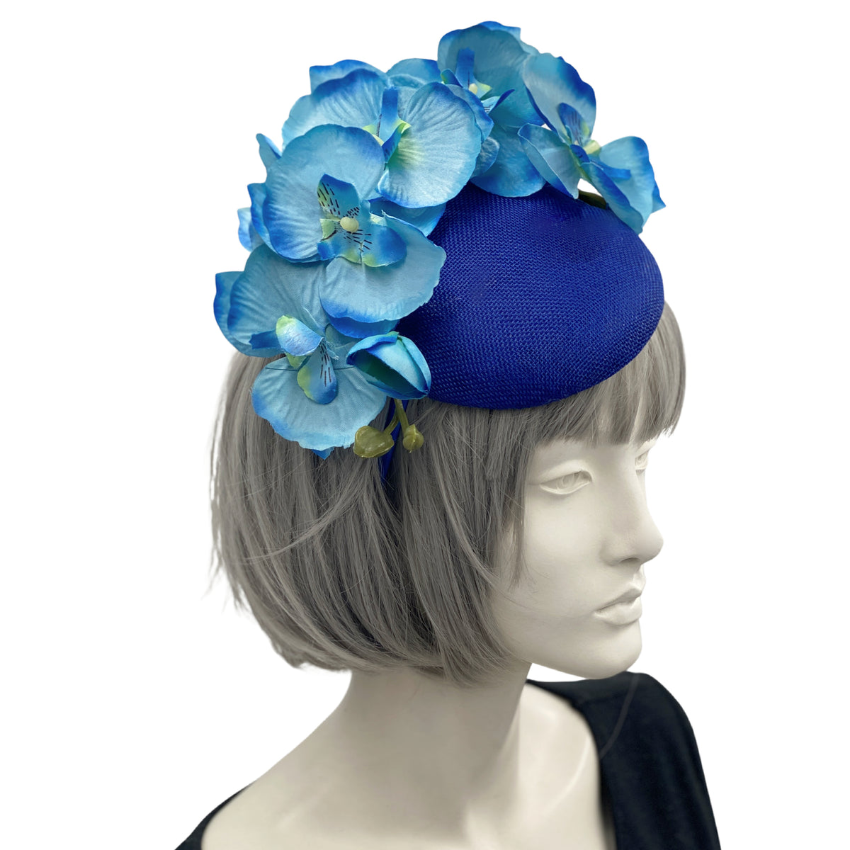 Royal Blue Orchid Flower Fascinator Headpiece Boston Millinery