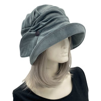 Cloche Hat Women in Dusky Blue Velvet, Satin Lined Church Hat, Chemo Headwear, Handmade in USA