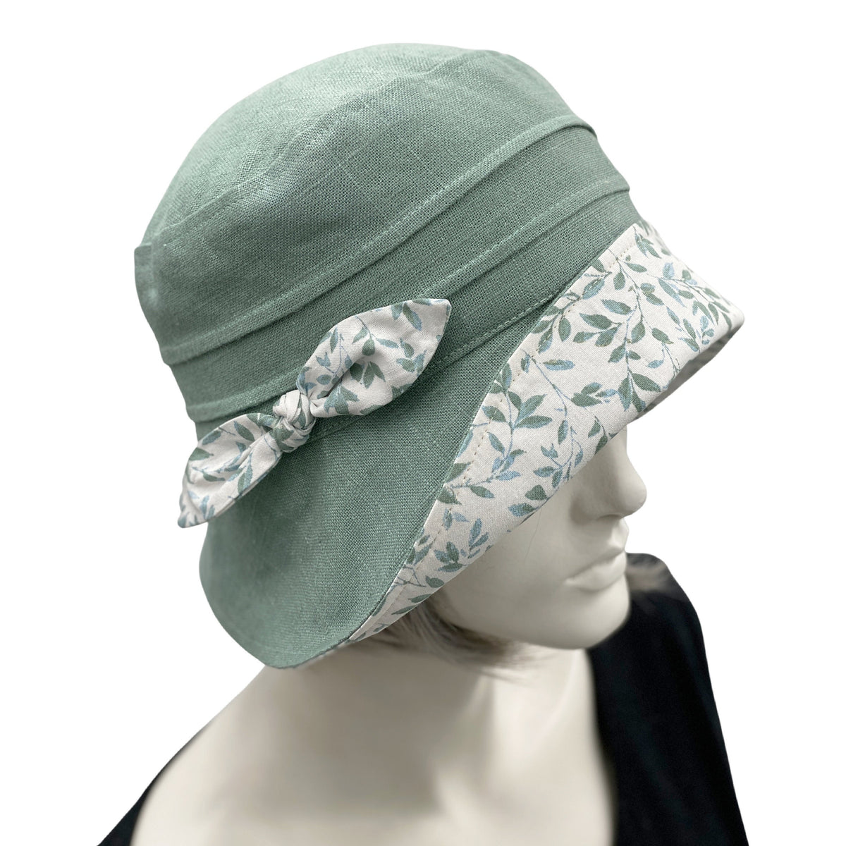 Cotton Canvas Cloche Hat- Apple Green- Franny- Made to Order