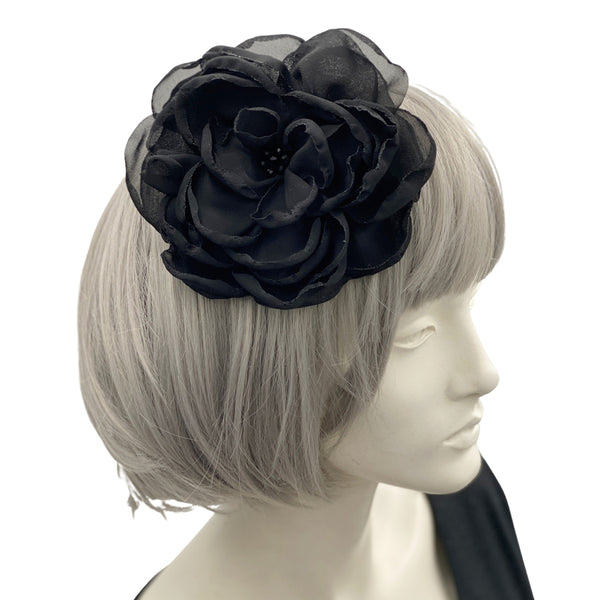 Flower Fascinator, Chiffon Peony Brooch, Fabric Flower Hair Clip, Black Or Choose Your Color, Handmade in The USA