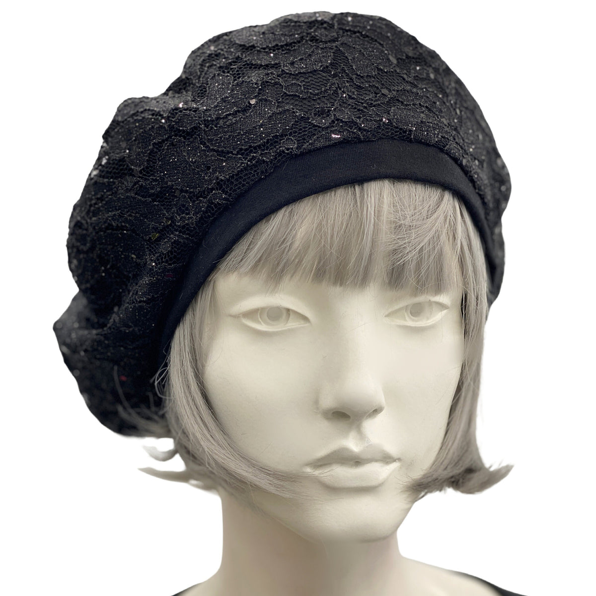 帽子 murral Snow flower lace beret (Black) Black Lace Sparkle Beret – Boston Millinery