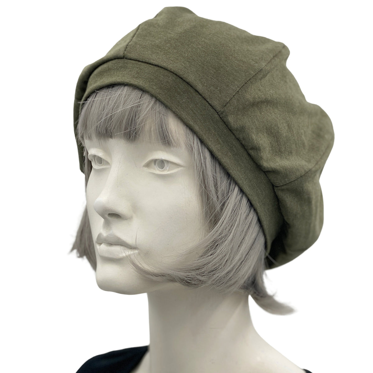 Beret in Olive Green Cotton Jersey – Boston Millinery display picture 1