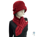 Cloche Hat and Neck Warmer Women in Burgundy Fleece, Hat and Scarf Set, 1920s Fashion, Handmade in the USA