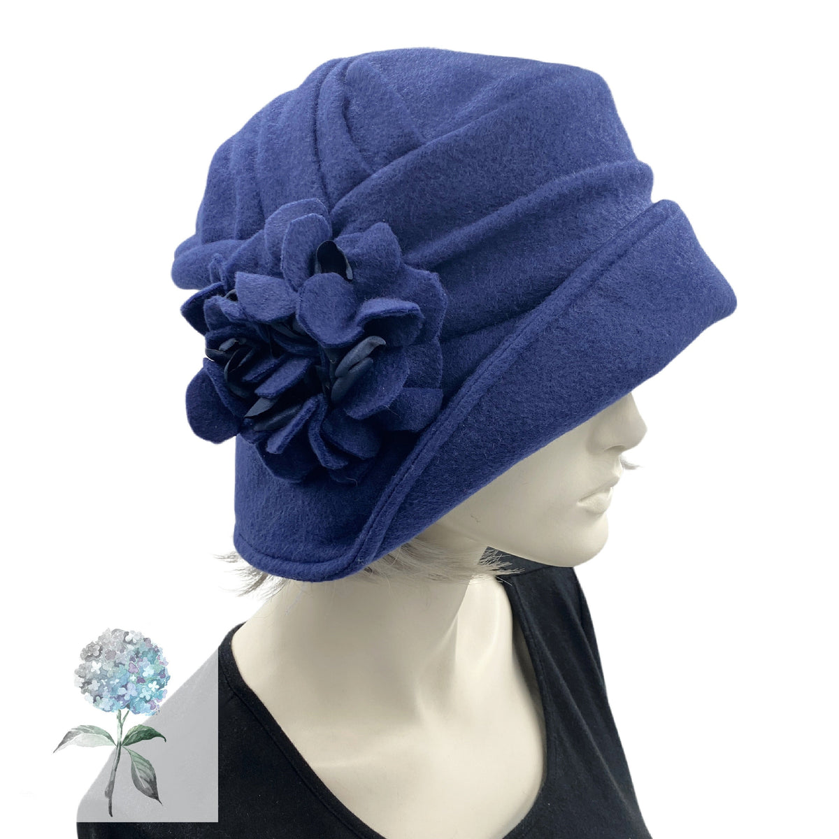 Trix Wood Millinery Cobalt Blue Women\'s Folded‎ Cloche Hat with Knot Detail USA Red Felt Cloche Wool Hat with Matching leather Band main image 4