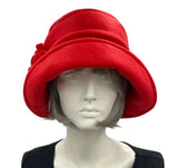 Cloche Hat Women, Red Fleece Satin Lined Winter Hat, Handmade in the USA
