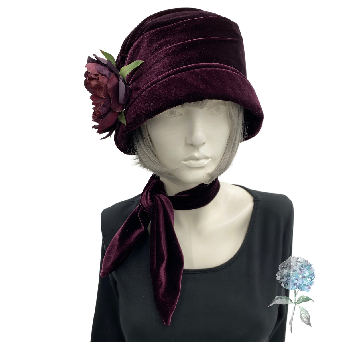 VALERIE MODES 60s Lilac VELVET Purple Striped Quirky Cloche Fashionista Easy Hat Olive Green Fleece Winter Hat Women | The Alice – Boston  main image 2