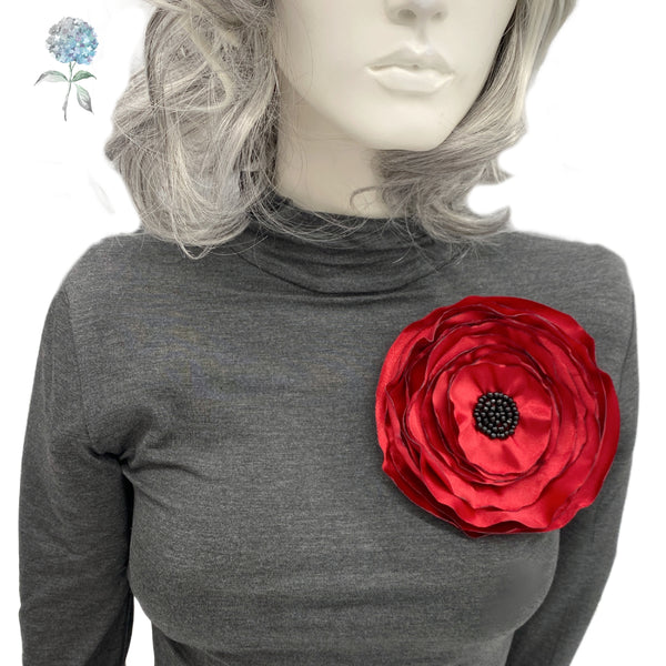 Satin Poppy Style Hair Flower or Brooch