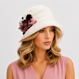1920s Style Linen Hat with Hydrangea Flowers | The Alice