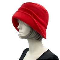 1920s fleece cloche hat women, red  Boston Millinery side view 