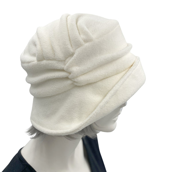 1920s fleece cloche hat women, winter white cream  Boston Millinery side view 