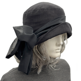 Twenties Style Cloche Hat, Handmade in Black Linen| The Amelia