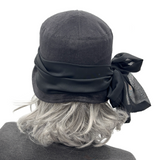 Twenties Style Cloche Hat, Handmade in Black Linen| The Amelia