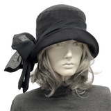 Twenties Style Cloche Hat, Handmade in Black Linen| The Amelia