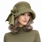 Cloche Hat Handmade in Olive Green Textured Velvet Chiffon Scarf | The Amelia