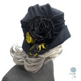 Black Velvet Cloche Hat with Oversized Satin Peony | The Alice