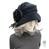 Black Velvet Cloche Hat with Oversized Satin Peony | The Alice