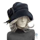Black Velvet Cloche Hat with Oversized Satin Peony | The Alice