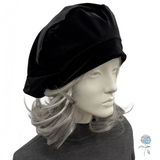 Black Velvet Beret with Removable Satin Rose