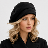 Black Fleece Beret with Satin Lining - Handmade Winter Hat