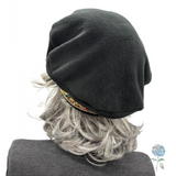 Handmade Fleece Beret with Embroidered Floral Trim – Size Medium