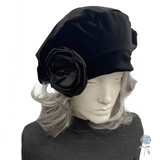 Black Velvet Beret with Removable Satin Rose
