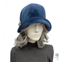 Blue Velvet Cloche Hat with Crystal Embellishment | The Polly