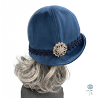 Blue Velvet Cloche Hat with Crystal Embellishment | The Polly