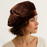 Beret Hat in Brown Velvet