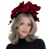 Burgundy Orchid Fascinator Head Band – Statement Floral Headpiece