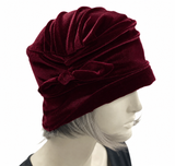 Reserved Hat for Gail : Burgundy Velvet Cloche with Cute Bow and Small Brim | The Alice