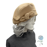 Handmade Fleece Beret : Satin Lined Winter Hat for Women with Removable Bow