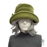 Chartreuse Fleece Alice Cloche with Velvet Bow & Peacock Feather Accent