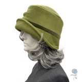 Chartreuse Fleece Alice Cloche with Velvet Bow & Peacock Feather Accent