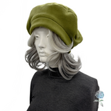 Chartreuse Green Fleece Beret, Satin Lined Winter Hat:  Size Large | Ready to Ship