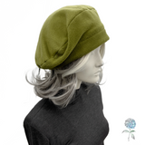 Chartreuse Green Fleece Beret, Satin Lined Winter Hat:  Size Large | Ready to Ship