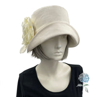 Linen Cloche Hat with Large Peony Flower and Feathers | The Eleanor