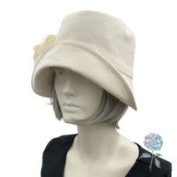 Linen Cloche Hat with Large Peony Flower and Feathers | The Eleanor
