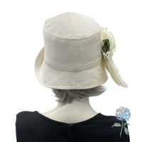 Linen Cloche Hat with Large Peony Flower and Feathers | The Eleanor