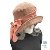 Dusky Pink Textured Velvet Cloche Hat with Chiffon Bow | The Amelia
